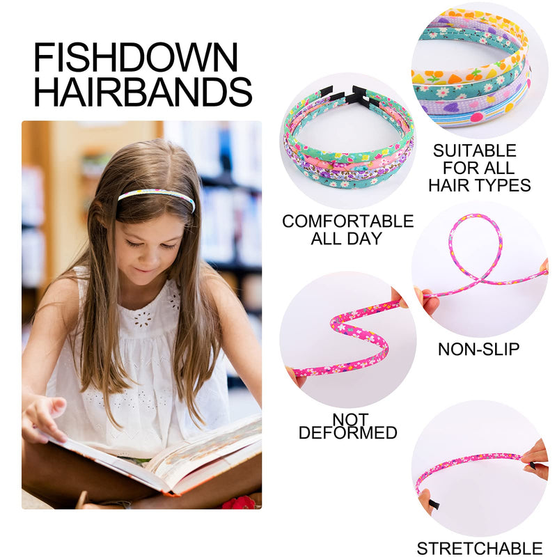 [Australia] - Headbands for Girls 12Pcs Thin Head Bands for Kids Children Hairbands for Toddler Floral Cloth Fabric Covered Headband Birthday Party Favors 1cm floral headbands for girls 