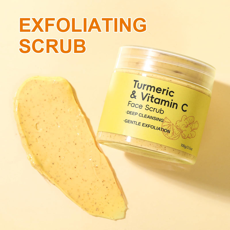 Deep Exfoliating Facial Cleanser, Facial Scrub, Face Wash, Cleansing Wash with Vitamin C, Turmeric, Gentle Daily Exfoliator for Women, Men for Soft, Smooth, Hydrated Skin, Radiant Skin 100g/3.5oz