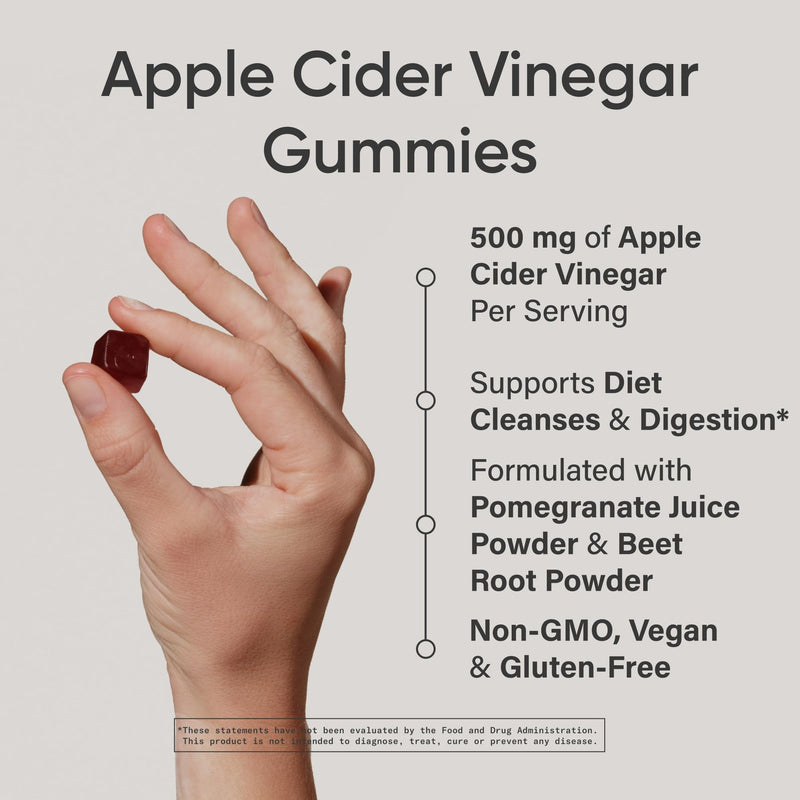 Sports Research® Organic Apple Cider Vinegar Sugar-Free Gummies, 60 Count | ACV 500mg For Diet Cleanses & Digestion | Non-GMO, Certified Vegan, Gluten Free ACV Gummies