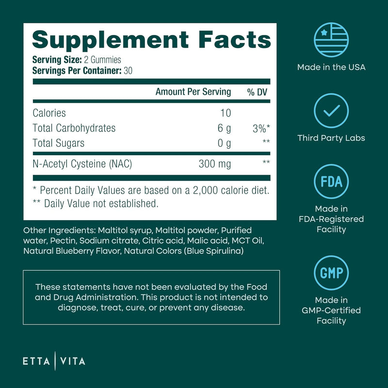 [Australia] - World's First Sugar-Free NAC Gummies, N-Acetyl Cysteine Supplement (MCT-Oil Coated for Absorption) NAC Supplement for Respiratory Health, Liver Detox & Cleanse, Kidney, Antioxidant Support, Vegan 60ct NAC Detox 
