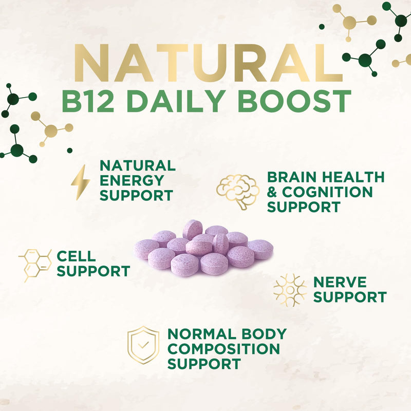 Vitamin B12 - 1000 mcg Per Serving Maximum Strength Methylcobalamin B-12 Chewable Tablet - Energy, Nervous System & Brain Support - Fast Dissolve, Gluten-Free, Non-GMO for Women & Men - 60 Tablets 60 Count (Pack of 1)