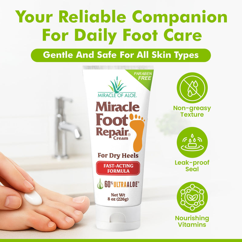 [Australia] - Miracle Foot Repair Cream (8 oz / 2-Pack) Repairs Dry Cracked Heels and Feet, 60% Pure UltraAloe Moisturizes, Softens, and Repairs 8 Ounce (Pack of 2) 