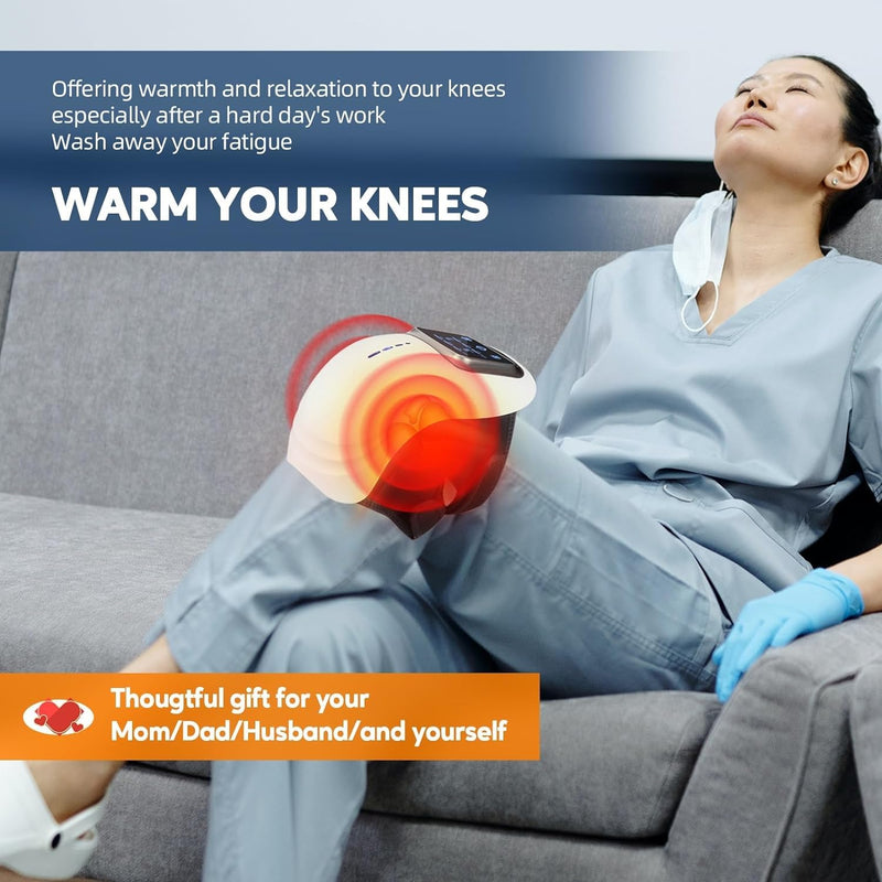 [Australia] - LIARTY Knee Massager Joint Pain Relief 3 Heat Levels, Red Light Knee Massager, Wireless Knee Massager with Heat and Vibration Massage for Relief, Silver Silver 