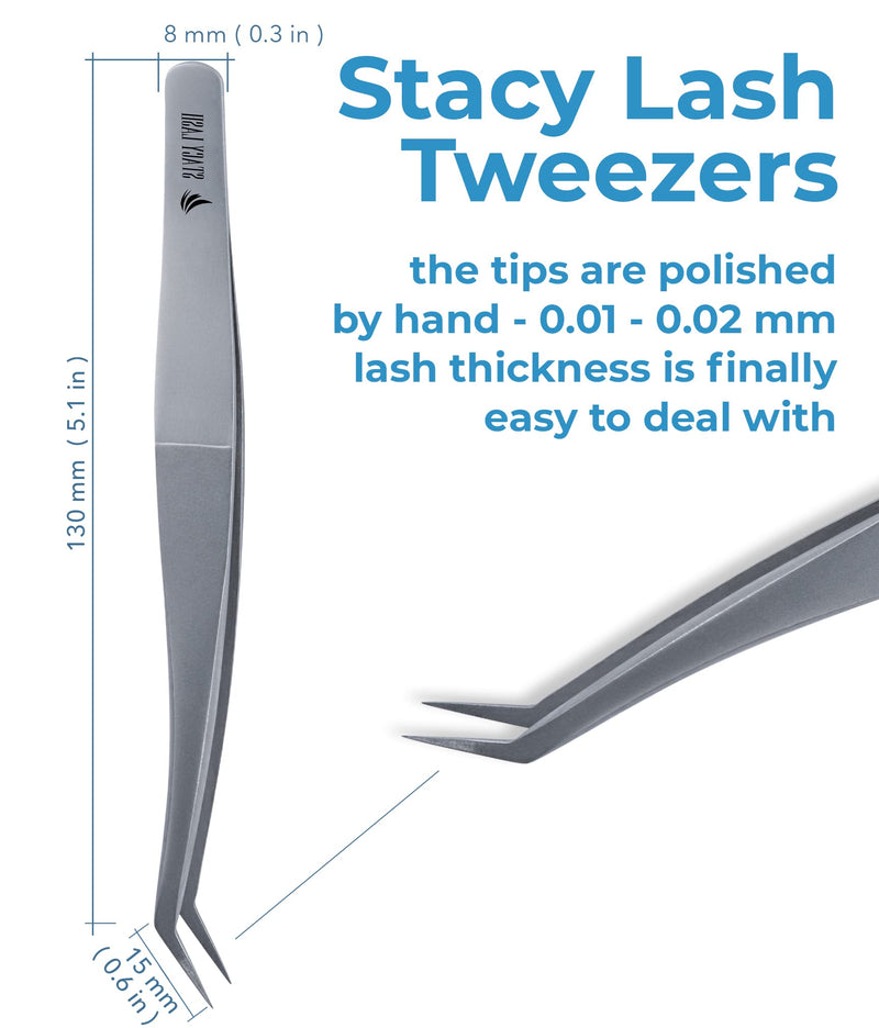 Extra Bonder & Stacy Lash STL-12 Curved L-Shaped Tweezers/Super Sealer/Prevents Adhesive Shock Polymerization/Precision Stainless Steel Tool/Angled Tips/Professional Supplies