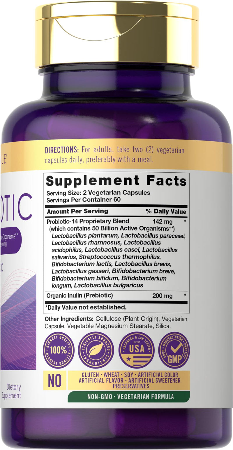 [Australia] - Carlyle Probiotics with Prebiotics | 120 Capsules | 50 Billion Active Organisms | Non-GMO & Gluten Free Supplement 