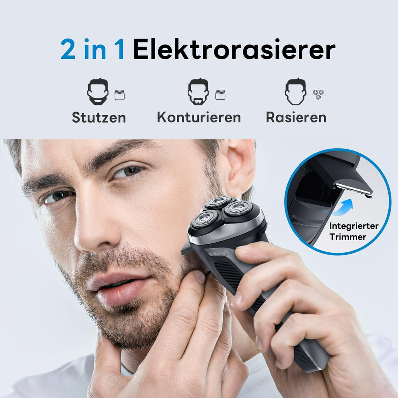 [Australia] - DOAO Men's Electric Shaver, 2025 Upgrade Men's Electric Shaver Men's 2 in 1 Waterproof Wireless Rotary Shaver for Face Wet and Dry Shaver (A3) A3 