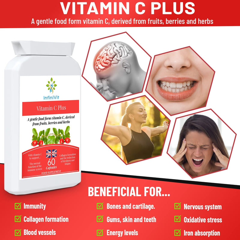 Natural Vitamin C Capsules, Sourced from Acerola Cherry, Food Form Vitamin C for Enhanced Absorption and Bioavailability