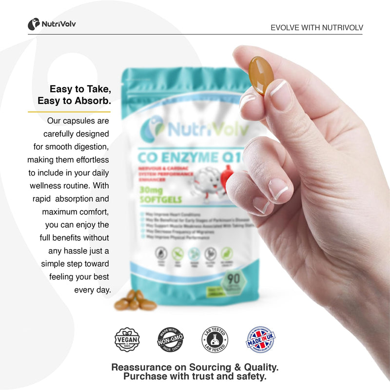 Co Enzyme Q10 30mg | 90 Softgels | Heart Brain & Energy Support | Antioxidant | High Absorption | Ubiquinone
