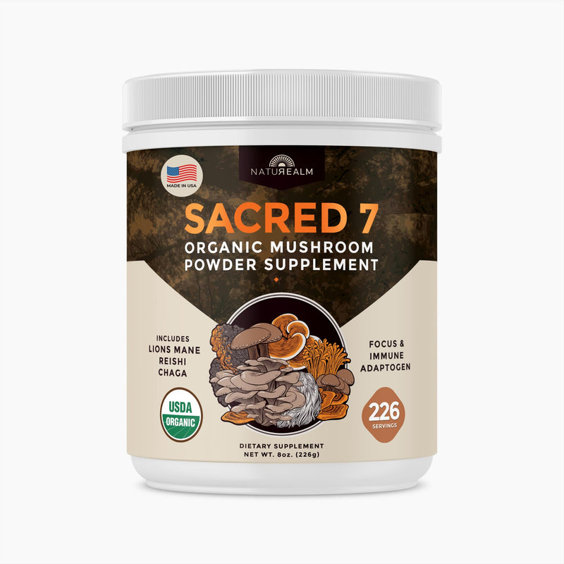 [Australia] - Sacred 7 Mushroom Coffee Booster | Organic Mushroom Supplement Powder ‚Äì Lions Mane, Reishi, Chaga & More | Adaptogen + Nootropic | 100% Fruiting Bodies | Mix with Coffee,Tea, Smoothies - 226 Servings Sacred 7 8 Ounce (Pack of 1) 