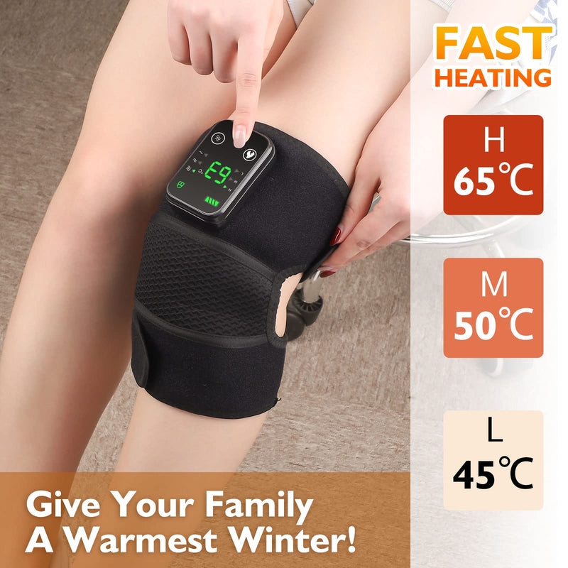 Cordless Heated Knee Massager, Knee Massager with Heat, Knee Massager for Pain Relief, Knee Heating Pad for Knee Pain Relief, FSA Eligible HSA, Heated Knee Brace Wrap, Black
