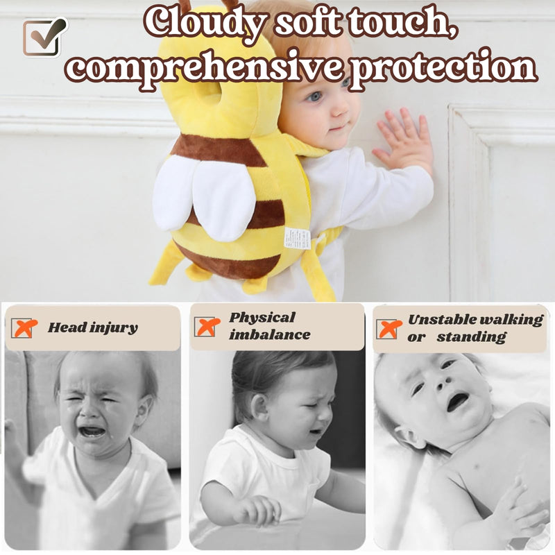 [Australia] - Baby Head Protector Backpack, Toddler Baby Head Protection Backpack with Baby Knee Pads Alarm Function for Walking & Crawling, Soft, Breathable and Wearing Safety Baby Head Protector - Yellow Bee 