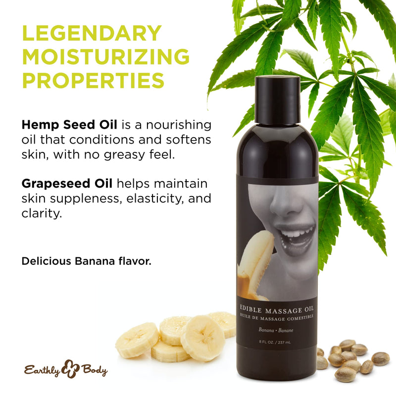 Earthly Body Edible Massage Oil - Hemp Seed, Almond, Grapeseed, Apricot & Vitamin E Oil - Vegan & Cruelty Free Banana 8 Fl Oz (Pack of 1)