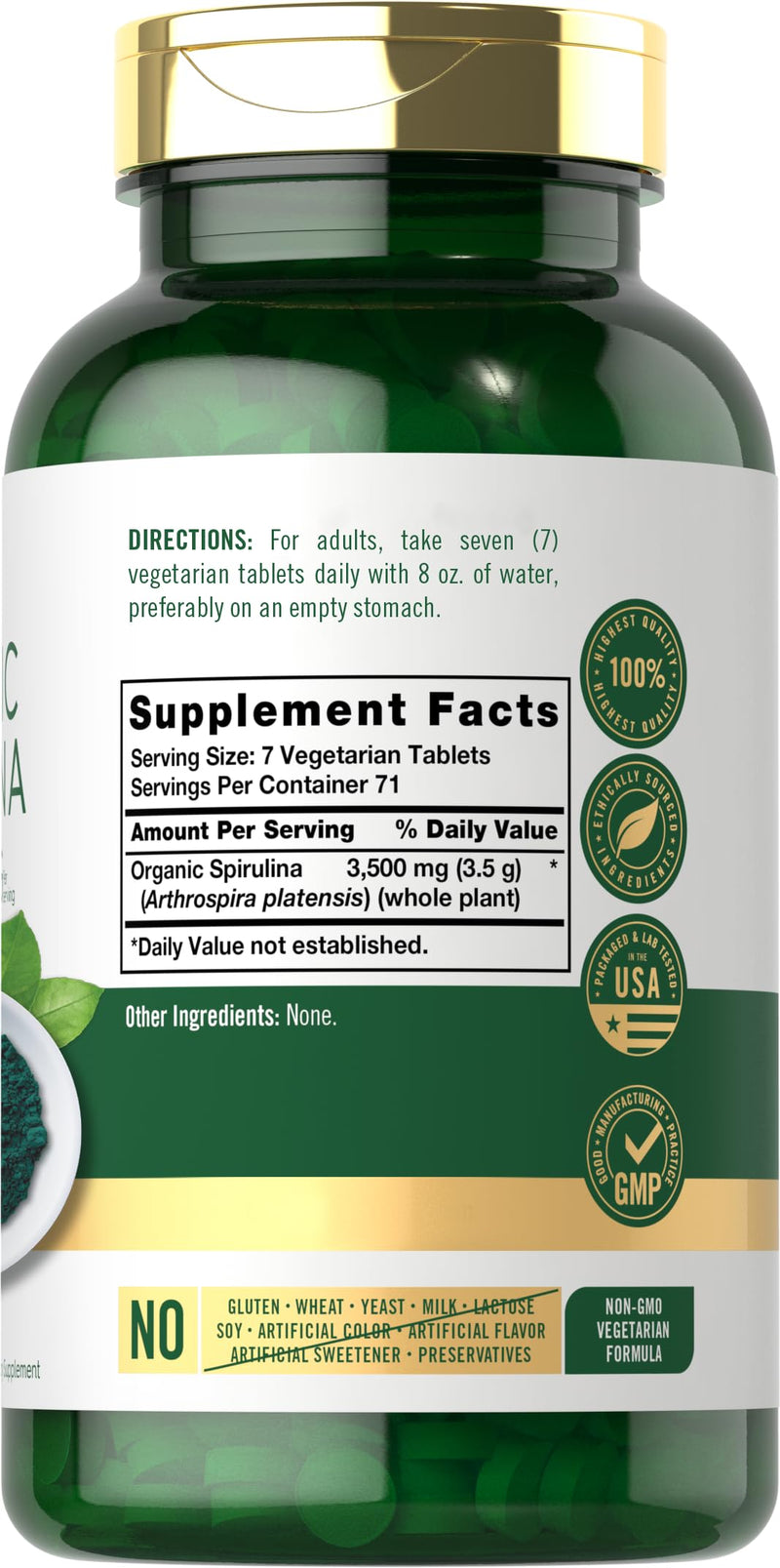 [Australia] - Carlyle Organic Spirulina Tablets 3500mg | 500 Count | Non-GMO & Gluten Free Supplement 