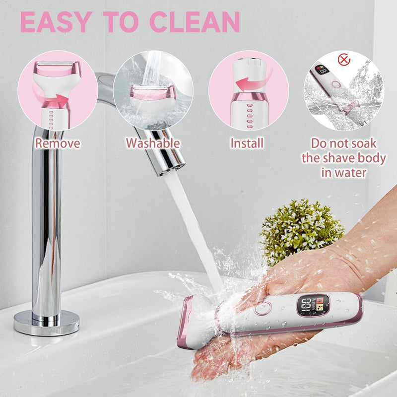 [Australia] - Electric Razors for Women, Bikini Trimmer 4 in 1 Lady Shaver, Wet/Dry Cordless Hair Remover for Nose Hair Face Eyebrow Arms Legs Armpit Underarm Pubic Area Electric Grooming Set LED Display 