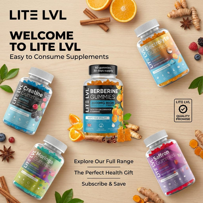 LITE LVL 60 x Berberine Gummies 2000mg with Ceylon Cinnamon & Turmeric – Berberine Supplement for Men and Women.