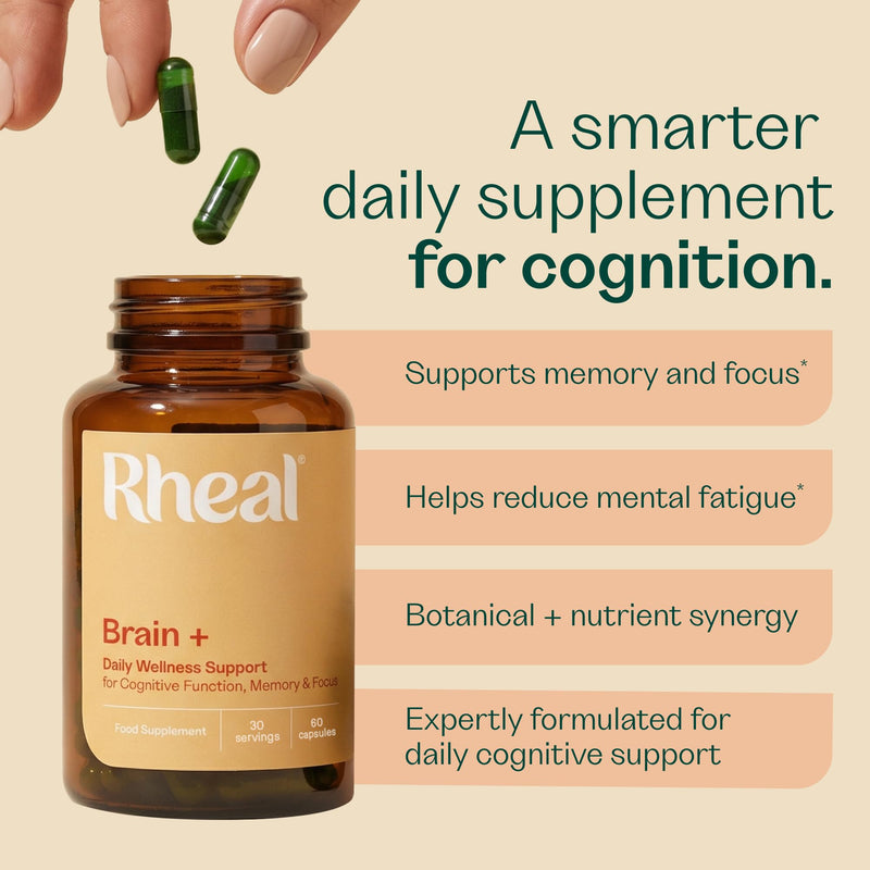 Rheal Brain+ – 60 Capsules, Cognitive Support with Cognizin® Citicoline, Lion’s Mane, Bacopa & Ginkgo for Focus, Memory & Long‑Term Brain Health (30 Servings)