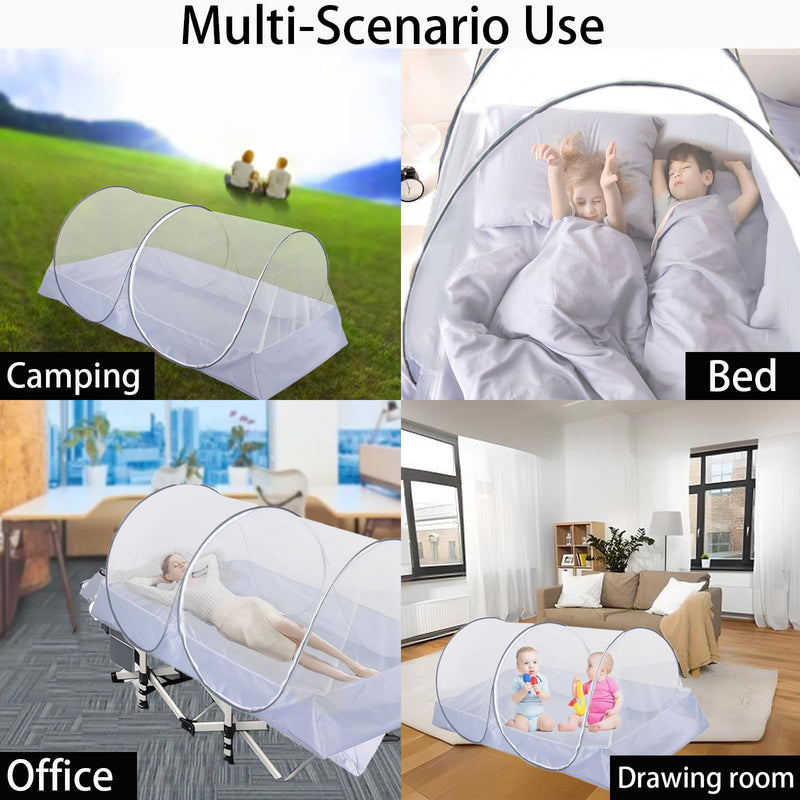 [Australia] - CMINGJ Portable Mosquito Net Foldable Pop-Up Travel Mosquito Net for Bed Free Installation-Suitable for Baby Adults Bedroom, Camping, nap, Patio (Large-Side Zipper(White net)) Large-Side zipper(White net) 