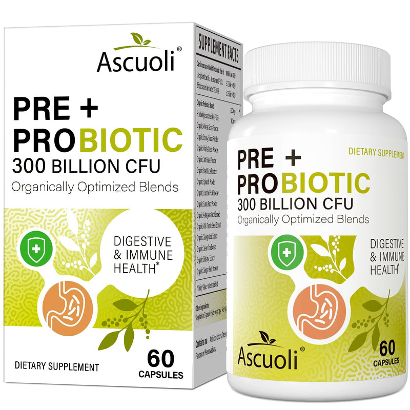 [Australia] - Ascuoli Probiotics for Women & Men - 300 Billion CFU, 22 Strains Probiotics + 15 Organic Herbs Blend, Daily Probiotics for Digestive Health, Immune, Gut, Bloating - 60 Capsule 60 Count (Pack of 1) 