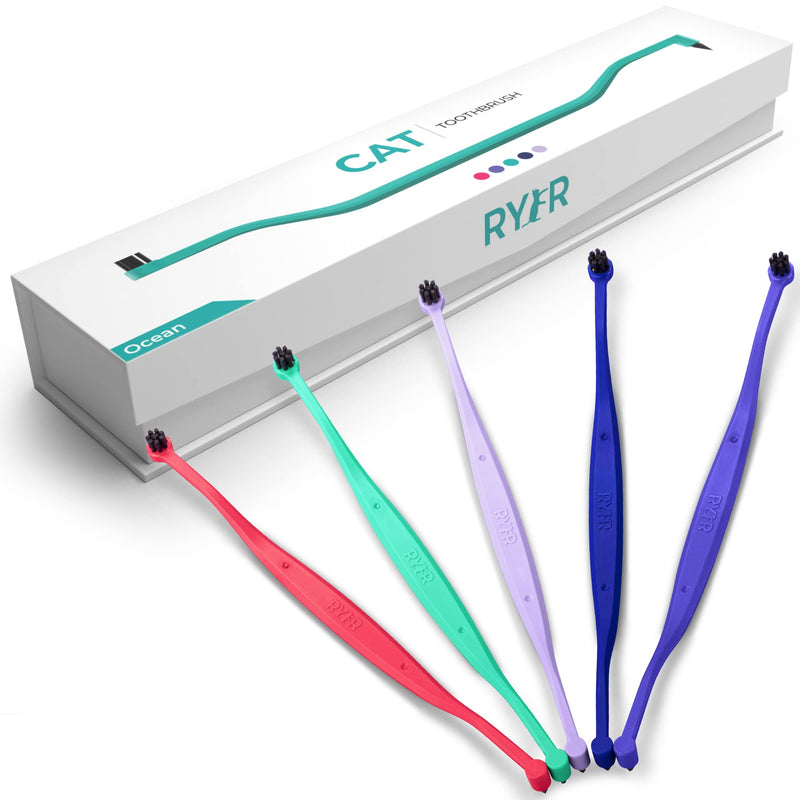 RYERCAT Dual Sided Cat Toothbrush - Kitten Toothbrush with Micro Head to fit into Cat/Kittens Mouth - Cat Dental Care Supplies - Pet Toothbrush for Cats (Ocean Blue) Ocean Blue - PawsPlanet Australia