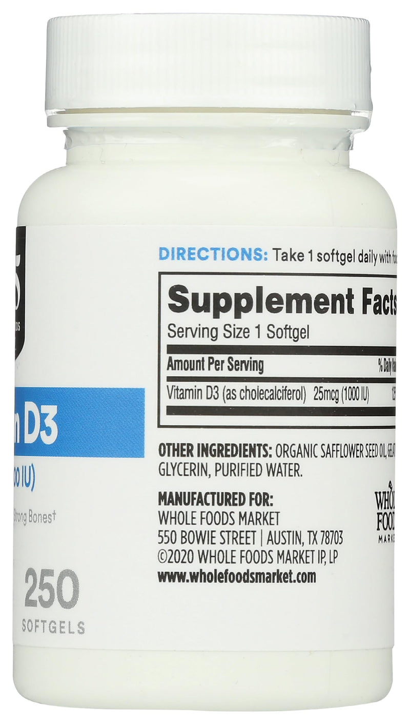365 by Whole Foods Market, Vitamin D3 1000 IU, 250 Count