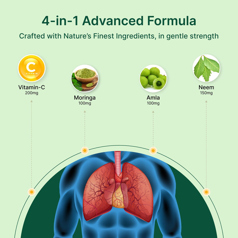 Immune Booster Supplements - 4-in-1 High Strength Vitamin C Capsules with Amla, Moringa, Neem & Vitamin C - Natural Immune System Booster & Cold Defense - Vegan, GMP Certified - 30 Capsules