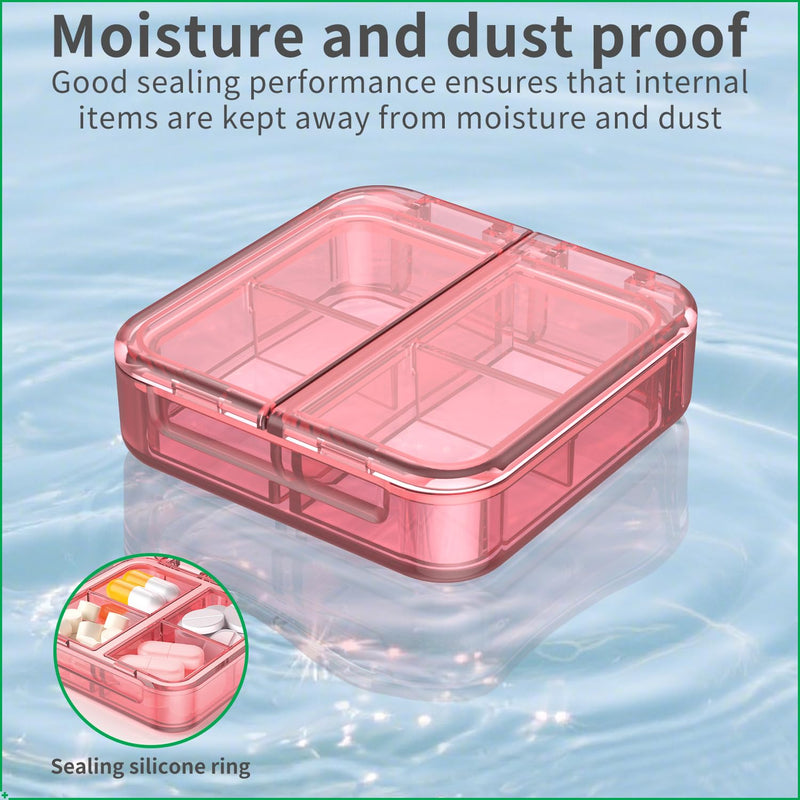 Small Pill Box,4 Compartments Travel Pill Case, Portable Pill Organizer,Mini Pill Container for Pocket,Daily Compact Travel Medicine Holder for Vitamins Fish Oil and Supplement Storage(Pink+Purple) Pink+purple