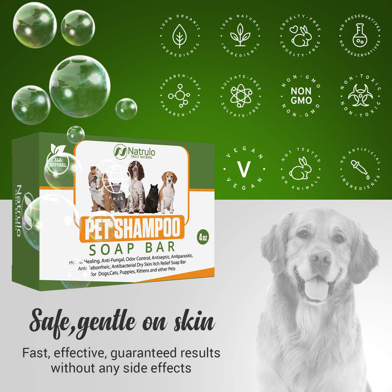Natrulo All Natural Pet Shampoo Soap Bar for Dogs, Cats, Puppies – Herbal Healing Dry Skin Itch Relief, Odor Control Bar Soap for Pets – Gentle, Plant-Based, Easy-to-Use Pet Soap Bar Made in USA - PawsPlanet Australia