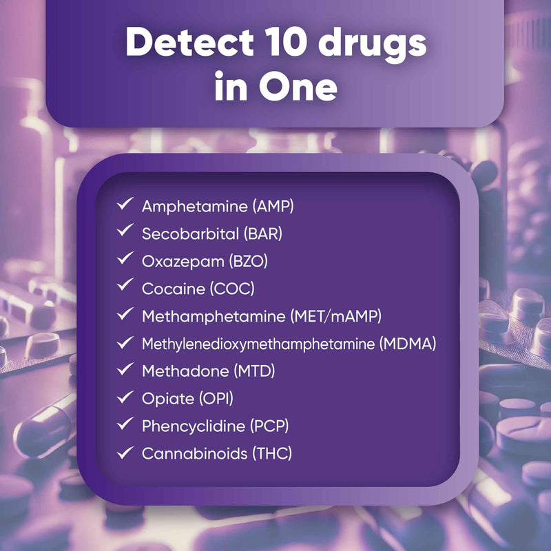 Prime Screen [5 Pack] 10 Panel Urine Drug Test Kit - Testing Instantly for THC (Marijuana), BZO (Benzos), MET (Meth), PCP (Phencyclidine), MTD, AMP, BAR, COC, OPI, MDMA - WDOA-3104 5 Count (Pack of 1)