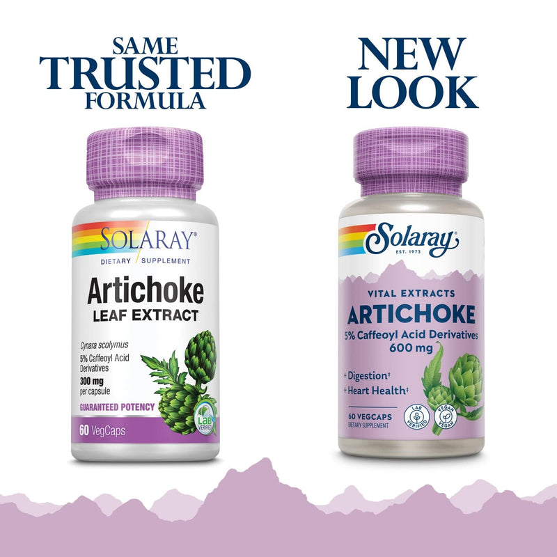 [Australia] - SOLARAY Artichoke Leaf Extract 600mg | Guaranteed Potency | Healthy Liver, Gall Bladder & Digestive Function Support | Lab Verified | 60 VegCaps | Pack of 2 60 Count (Pack of 2) 