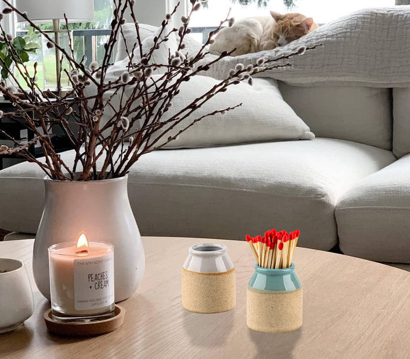 [Australia] - Match Cloche Decorative Matches Jar with Match Striker Set of 2 Mini Pottery Match Holder with Striker 