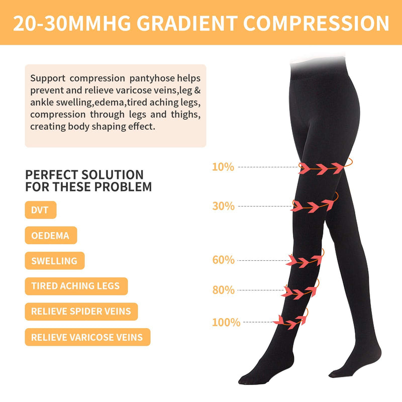 [Australia] - Compression Pantyhose 20-30mmHg Tight Stocking Gradient Compression Hose Help Relieve Swelling Edema Varicose Veins for Women Opaque Closed Toe Firm Support (Black, M) Black 