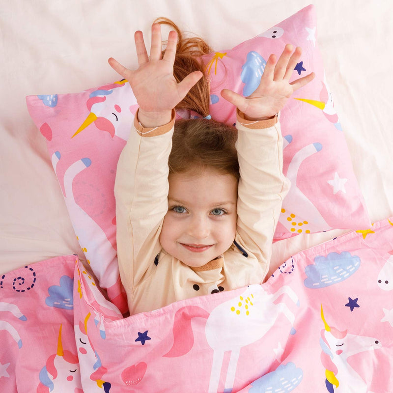 [Australia] - Toddler Pillow with Organic Cotton Pillowcase Set 14x19, Pink Unicorn Kids Pillows for Sleeping, Girls Breathable Pillow with Pillow Cover for Kids Sleeping, Machine Washable 14*19in 1 Pack 
