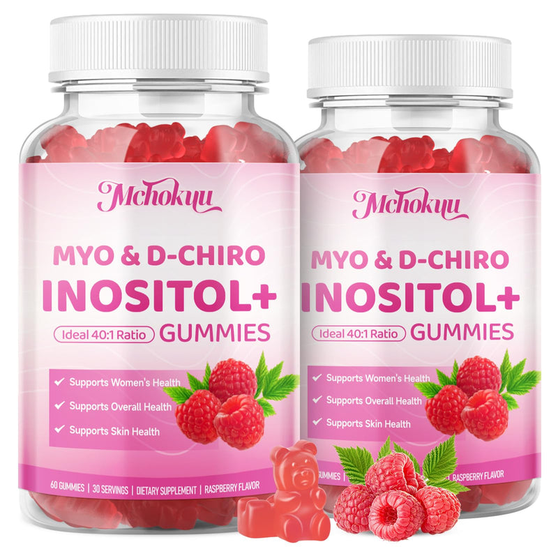 Myo-Inositol & D-Chiro Inositol Gummies, Ideal 40:1 Ratio Supplement for Women with Vitamin D3 & B12 for Support Hormonal Balance & Wellness, Sugar Free, Raspberry, 60 Count 60 Count (Pack of 1)