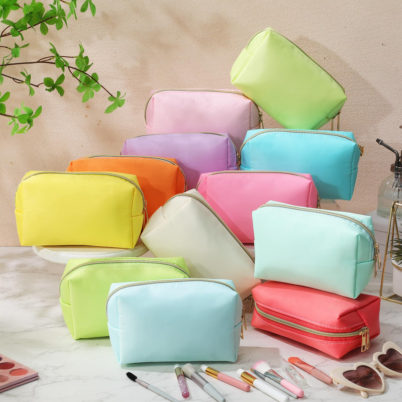 Kigeli 12 Pcs Nylon Makeup Bag Bulk Cosmetic Pouches Preppy Cosmetic Bag for Women Waterproof Travel Zipper Organizer Little Outdoor Accessory Makeup (Nylon, Foam,Macaron) Nylon, Foam Macaron