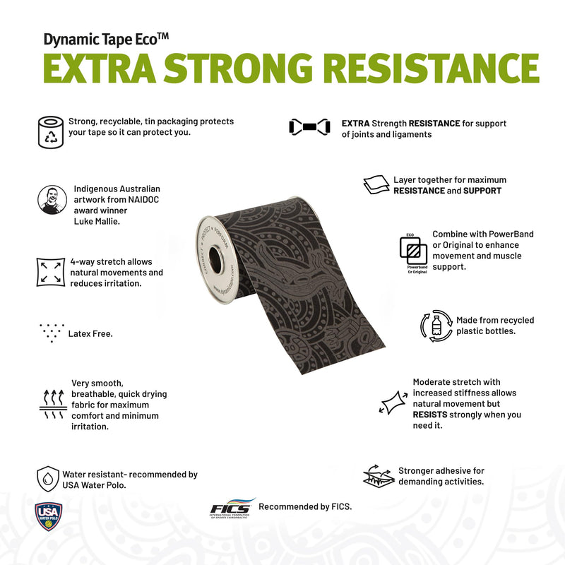 Dynamic Tape Eco | Biomechanical Adhesive Tape | Physio Tape for Knee, Ankle, Shoulder, Leg, Muscle Support | Sports Tape for Football, Rugby, Ideal for Athletes |Grey & Black - 3" (1) 1