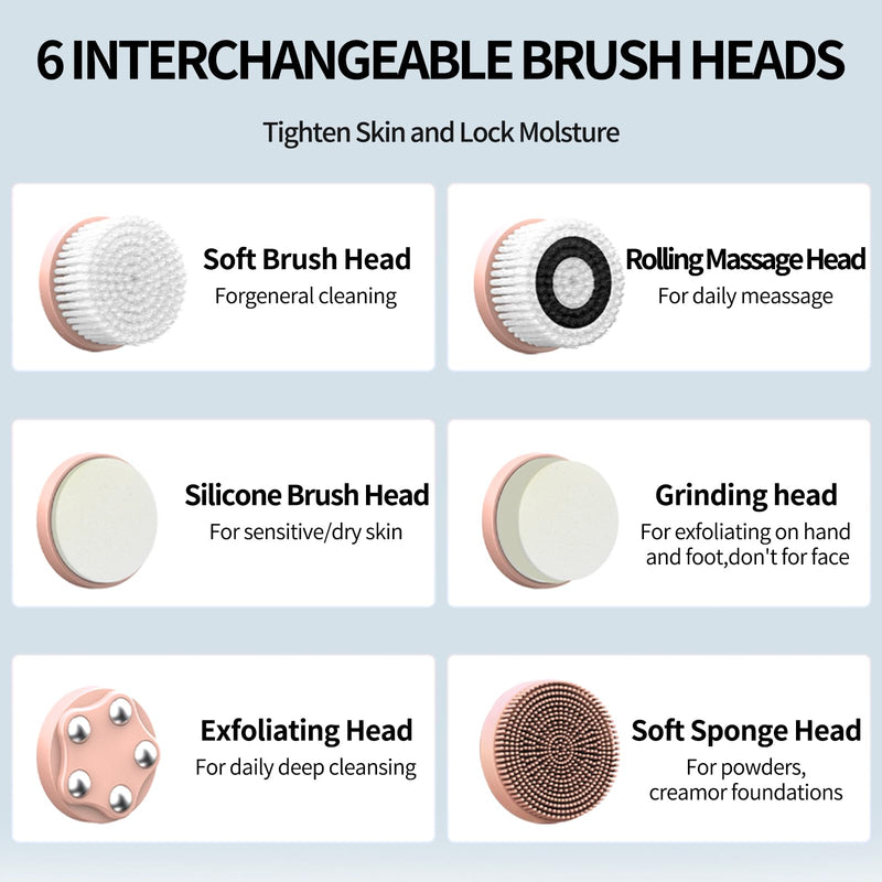 [Australia] - Electric Facial Cleansing Brush,8-in-1 Face Cleansing Brush with Hot & Cold Compress, 6 Brush Heads, 3 Spin Speeds, Waterproof face Scrubber for Exfoliating, Deep Cleansing,Massaging (Pink) Pink 