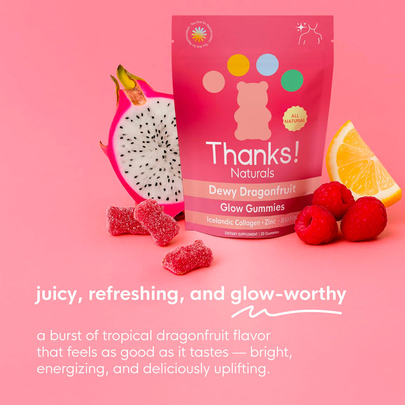 Dewy Dragonfruit Gummies, Plant-Based Beauty Bites with Dragonfruit Extract & Botanical Blend, Refreshing Fruity Flavor for Daily Glow Routine, Gelatin-Free Chews, 20 Count, 1.47 OZ Dewy Dragonfruit
