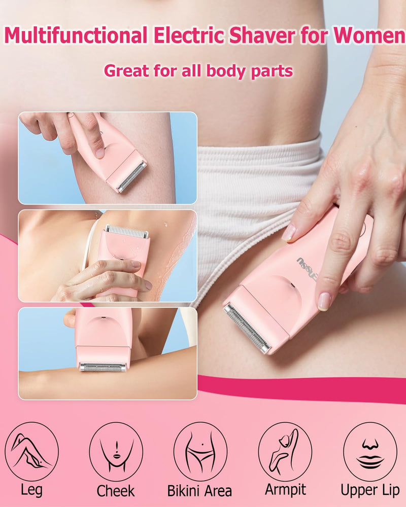 [Australia] - 2in 1 Bikini Trimmer Electric Razors for Women with LED Light，Rechargeable Body Pubic Hair Trimmer Women with LCD Display, Lady Shaver for Leg/Arms/Bikini,Waterproof, Gift for Woman 