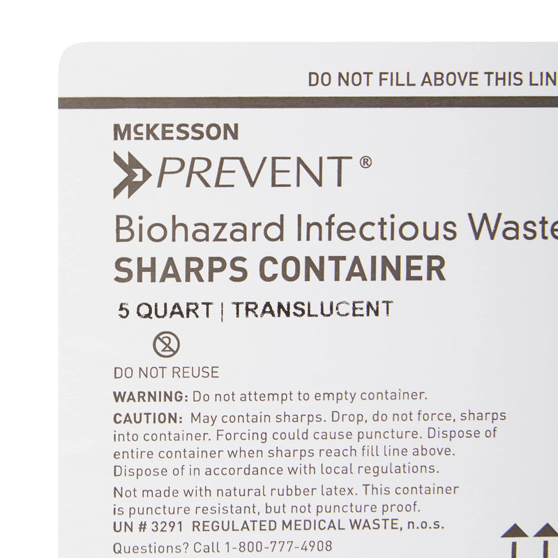 McKesson Prevent Sharps Container for Home Use, 5 Quart - for Biohazard Infectious Waste, Needle and Syringe Disposal - Translucent, Touchless Lid - White, 1 Count