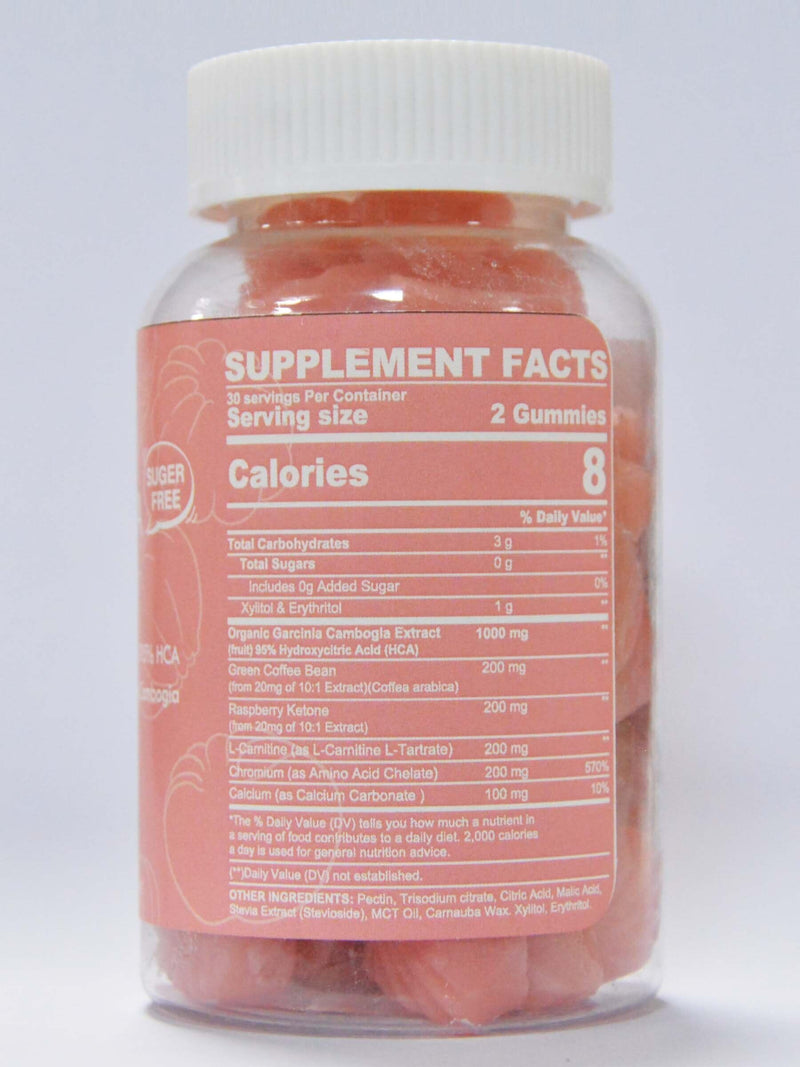 [Australia] - Sugar Free Garcinia Cambogia Gummies 1000mg 95% HCA with L-Carnitine, Raspberry Ketone, Chromium, Green Coffee Bean for Metabolism, Energy Boost, 100% Organic Extract, Vegan, Strawberry Flavor 120 Cts 30 Count (Pack of 2) 