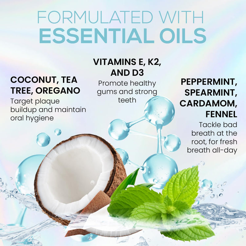 Venus Visage Coconut Oil Pulling for Teeth with Tongue Scraper, 8 fl oz - Peppermint & Coconut Pulling Oil for Teeth and Gums - Alcohol-Free Oil Pulling Oral Rinse