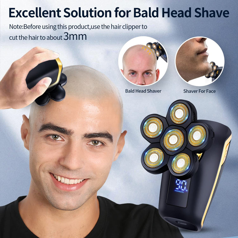 [Australia] - Electric Rotary Shaver for Men - Multifunctional Bald Head Shaver, Waterproof, Rechargeable Razor for Balding Men 