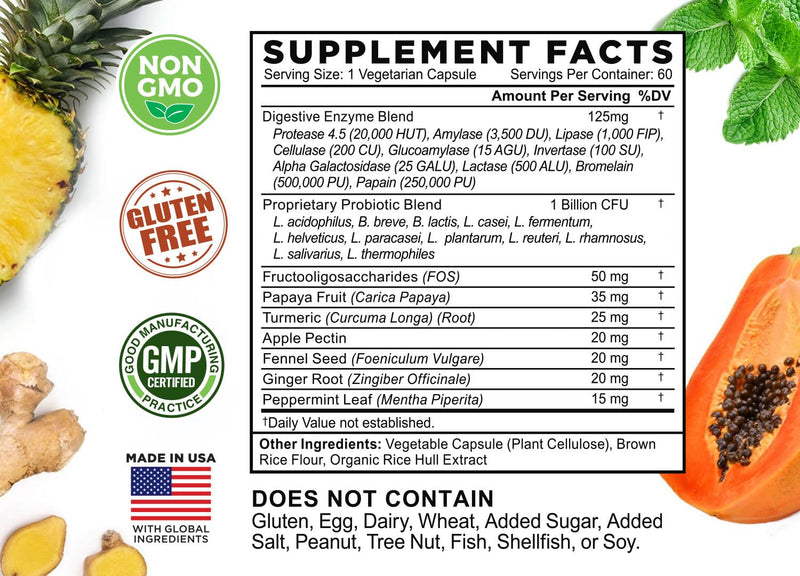 FarmHaven Digestive Enzymes with 18 Probiotics & Herbs, 180 Capsules | Papaya, Bromelain, Protease & More for Lactose Absorption and Better Digestion - Helps Relieve Bloating, Gas and Constipation