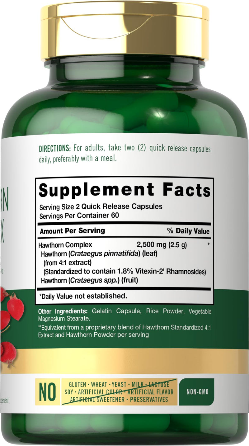 Carlyle Hawthorn Berry Complex | 2500mg | 120 Capsules | Extract Powder Pills | Non-GMO & Gluten Free Supplement