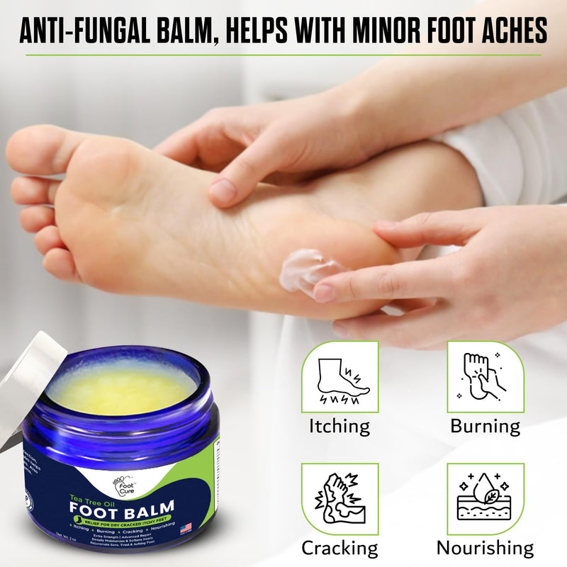Toenail Treatment Liquid & Tea Tree Oil Foot Balm/Moisturizer For Dry Cracked Feet - Instantly Hydrates & Soothes Irritated Skin & Athletes Foot - Best Foot Care for Women and Men - Made in USA