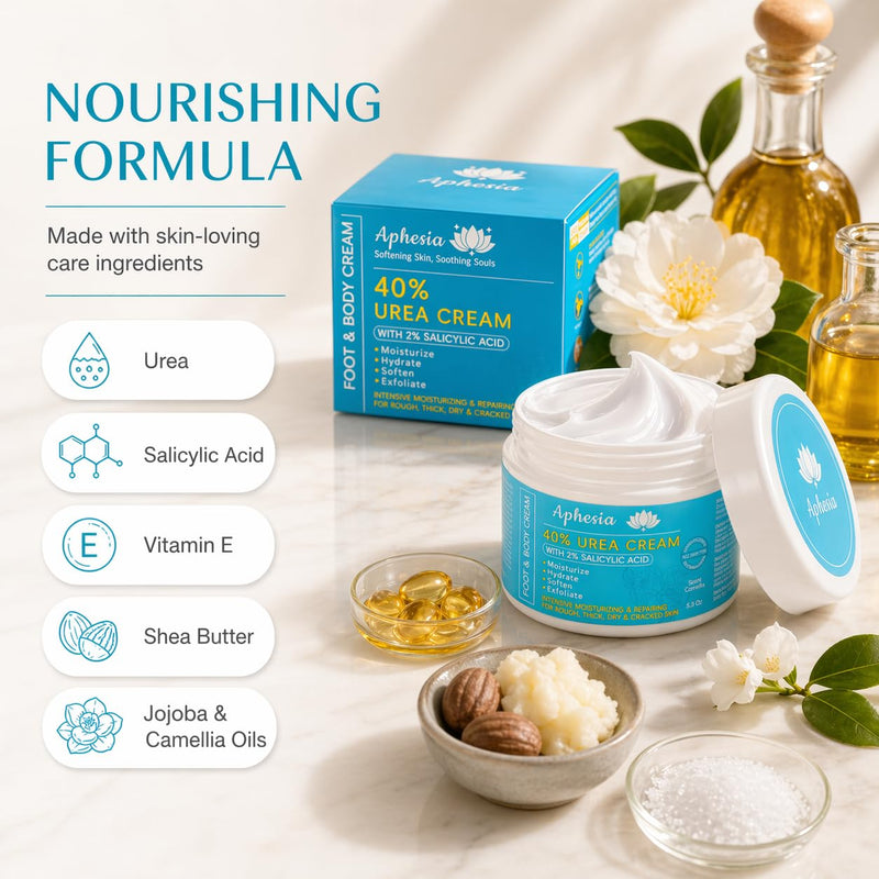 Urea Cream 40 Percent for Feet Maximum Strength w/ Vitamin E & 2% Salicylic Acid, Non-Greasy Formula Foot Cream for Summer Dry Cracked Heels - Intense Moisturizer Callus Remover for Hands, Foot, Body Camellia-Mild 5.3 Ounce (Pack of 1)