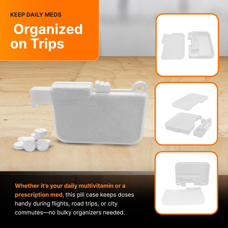 SplashNColor Travel Pill Organizer with Ejector - Portable Pill Case, ABS Material, Fits Pills up to 12mm Dia and 7mm Thickness - Travel Essentials, Pocket Purse Medicine Vitamin Holder - White 3 Pack