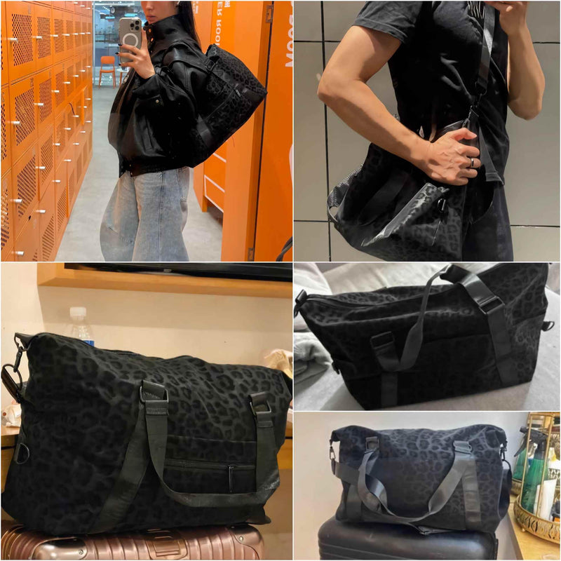 Leopard Print Tote Duffle Bag for Women, Animal Cheetah Print Purse, Crossbody Travel Tote Bag with Zipper Trolley Sleeve, Large Capacity Leopard Gym Bag with Pocket, Y2k Cute Everyday Purse for Work