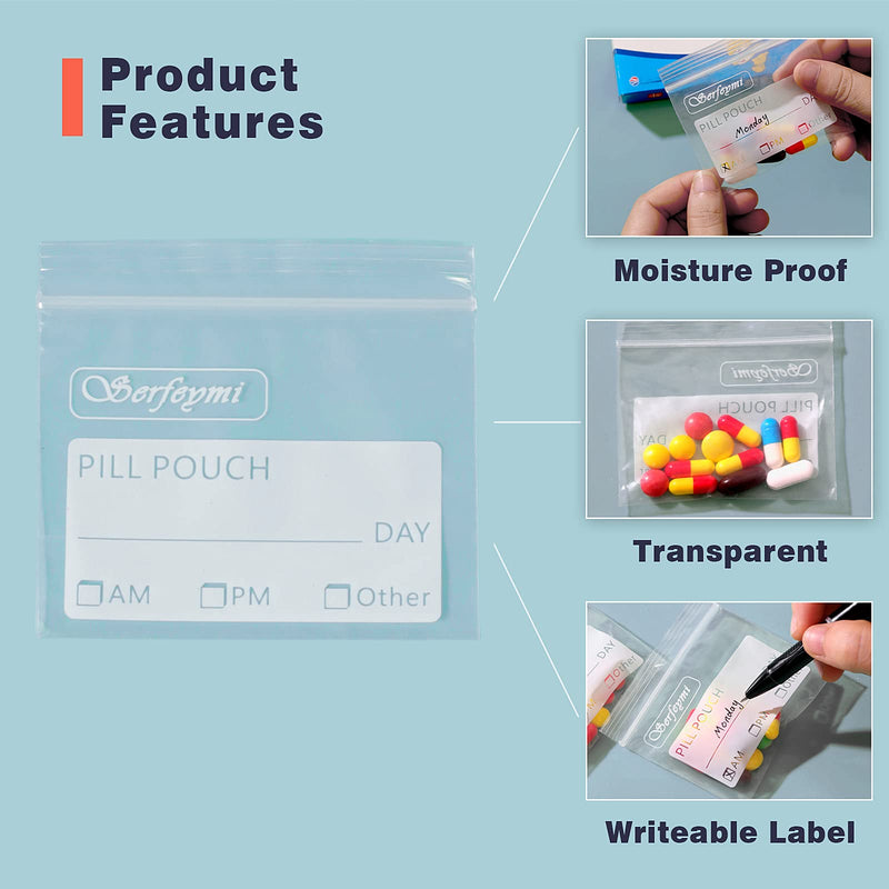 [Australia] - Serfeymi Pill Pouch Bags for Travel Pack of 120 BPA Free 3 x 2.75 inch Reusable Pill Pouches for Medicine with Write on Label Clear Ziplock Seal Waterproof AM PM Pill Baggies for Medicine Organizer 