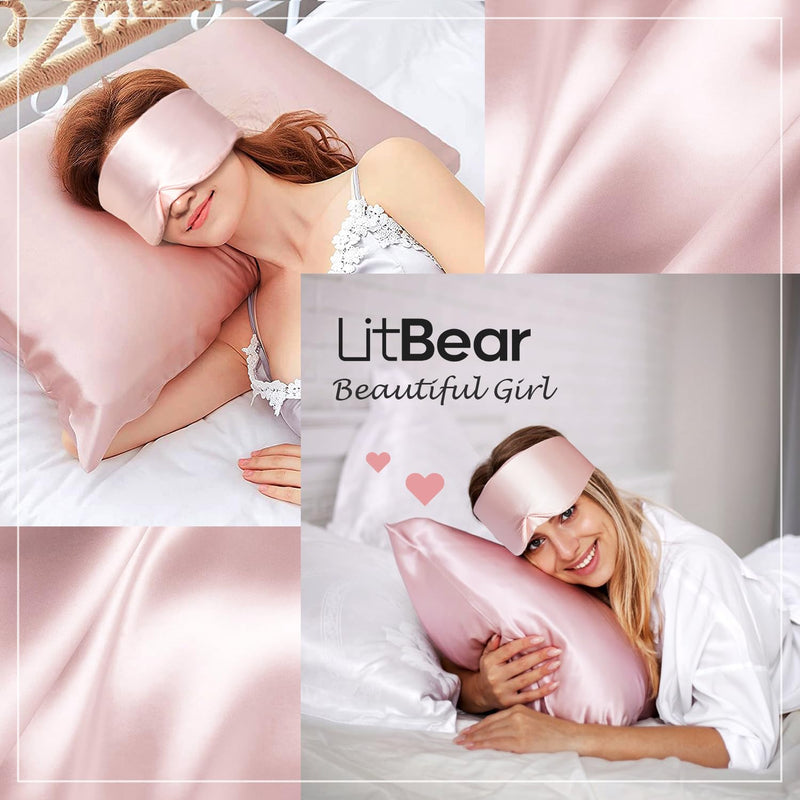 [Australia] - LitBear Silk Sleep Mask for Side Sleeper, Eye Mask Sleeping for Women Men 100% 22 Momme Pure Mulberry Silk, Face-Hugging Padded Eye Cover for Sleeping with Adjustable Band (Pink) Pink 